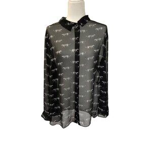 Lane Bryant Sheer Cheetah Print Button Up High Low Blouse Size 22/24